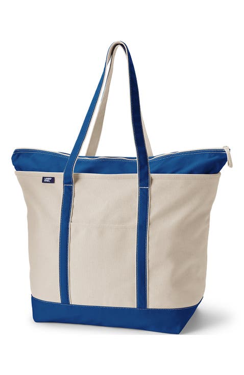 Zip Top Long Handle Canvas Tote Bag