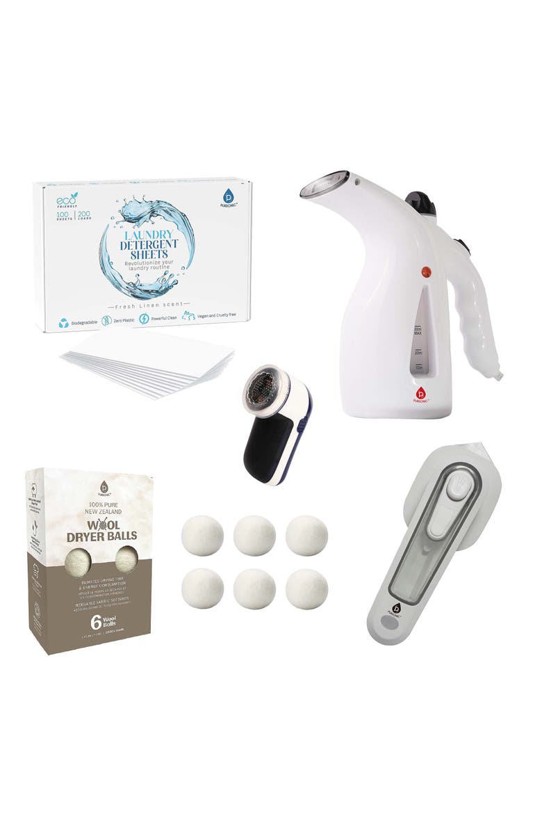 Steamer, Mini Iron & Fabric Shaver Laundry Set, Main, color, White