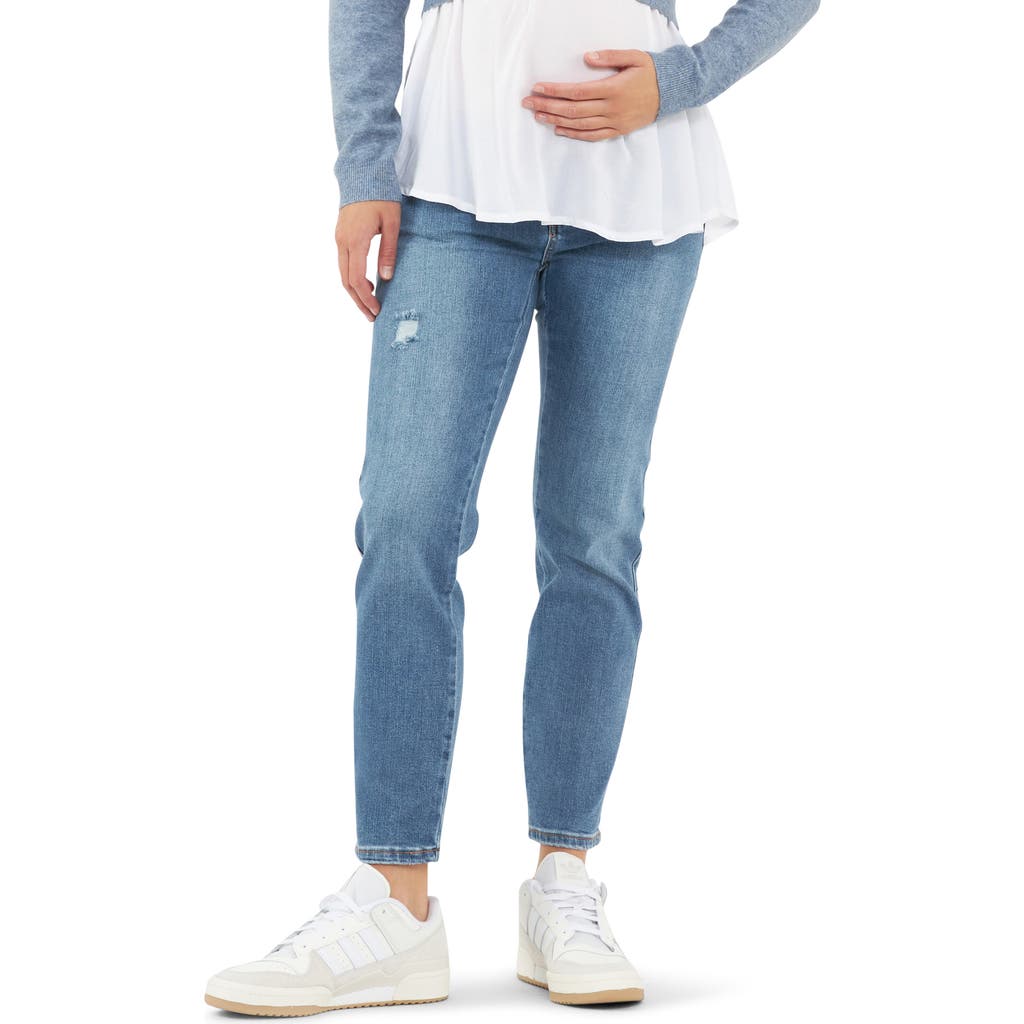 Ripe Maternity Dylan Under the Bump Distressed Straight Leg Maternity Jeans in Blue