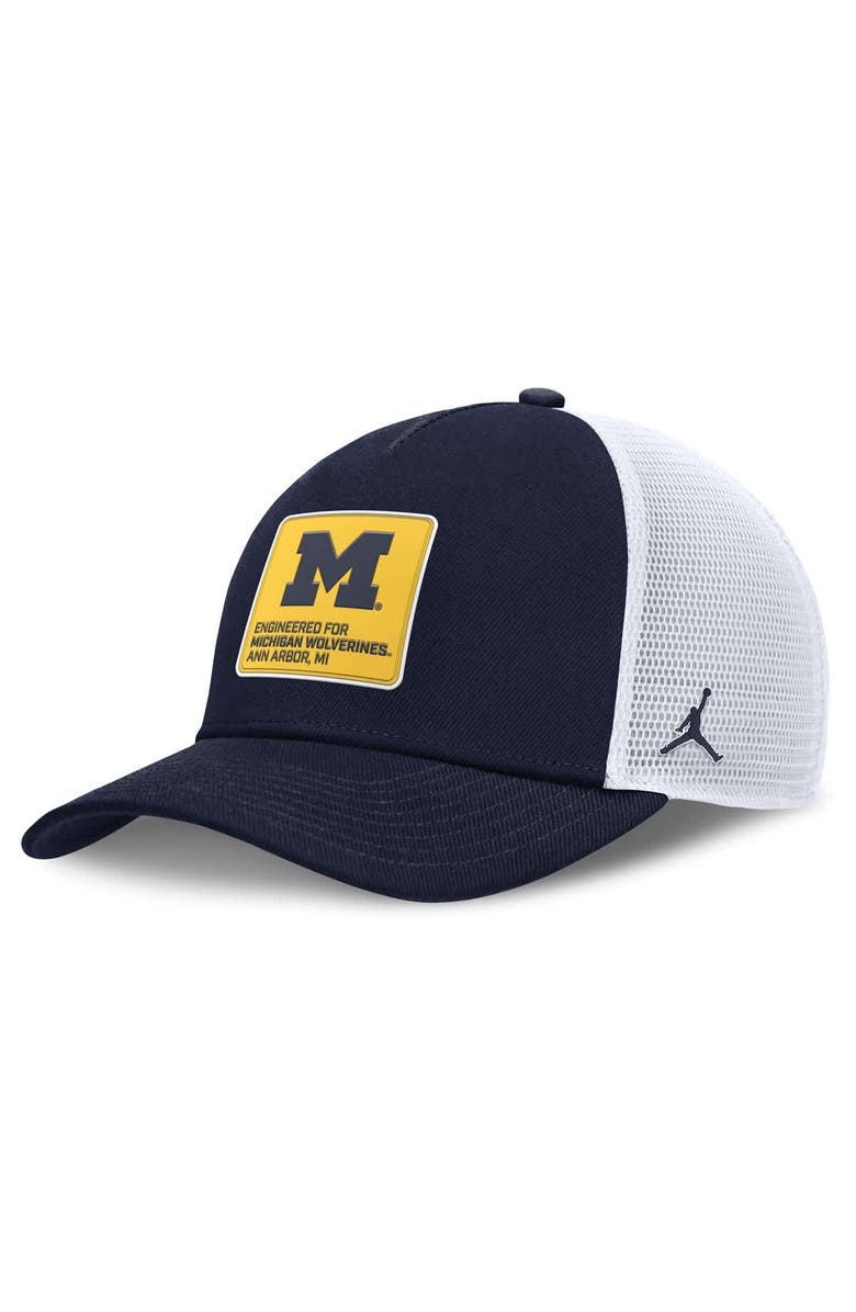 Jordan Brand Men's Jordan Brand  Navy/White Michigan Wolverines 2025 On-Field Rise Engineered Trucker Adjustable Hat, Main, color, 
