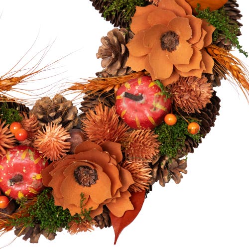 Northlight Flowers And Gourds Pine Cone Artificial Fall Harvest Wreath In Orange