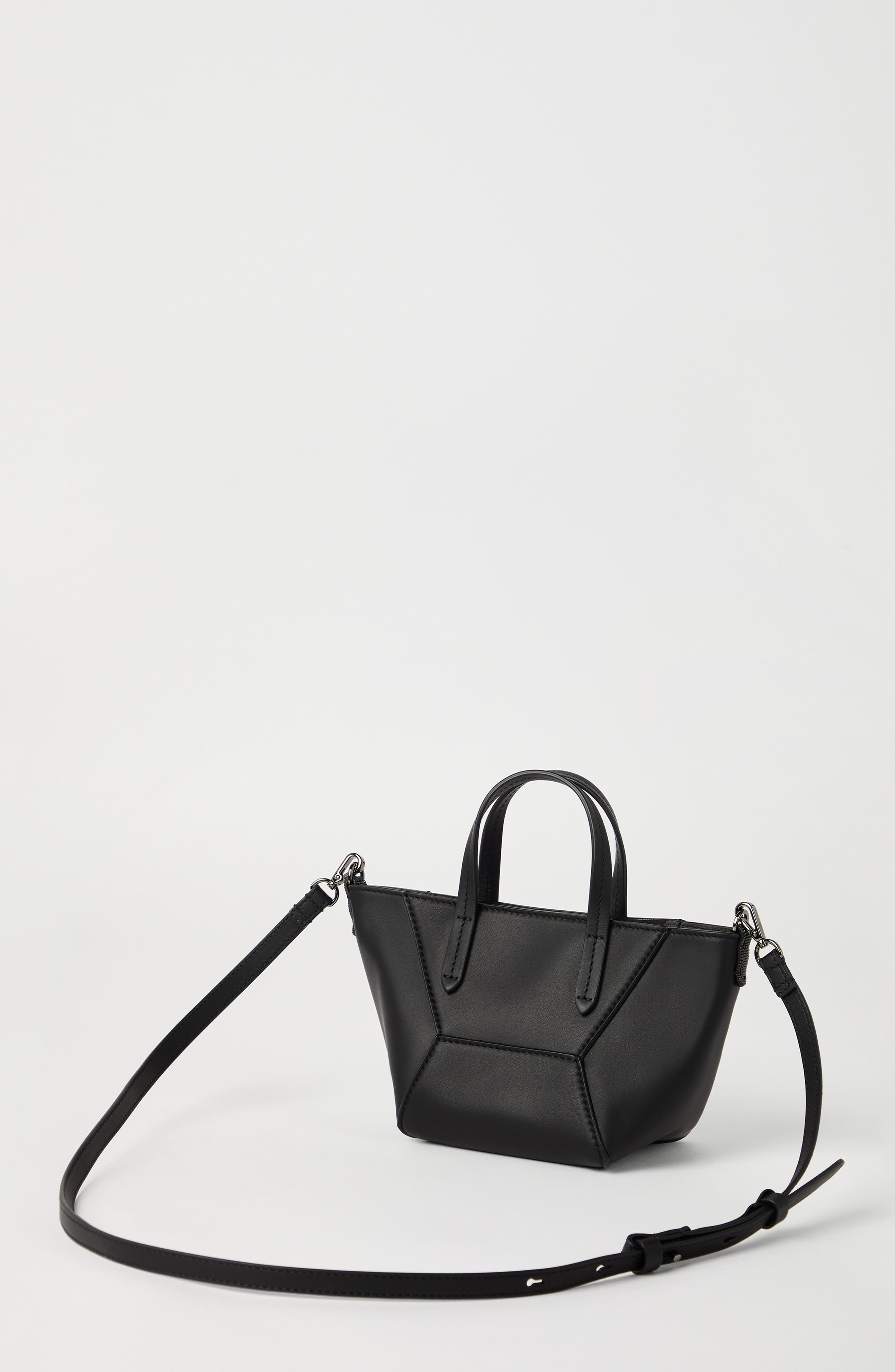 Brunello Cucinelli Calfskin mini BC Duo bag, Alternate, color, Black