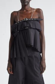 Noir Kei Ninomiya Pleated Chain Strap Wool Blend Gabardine Camisole
