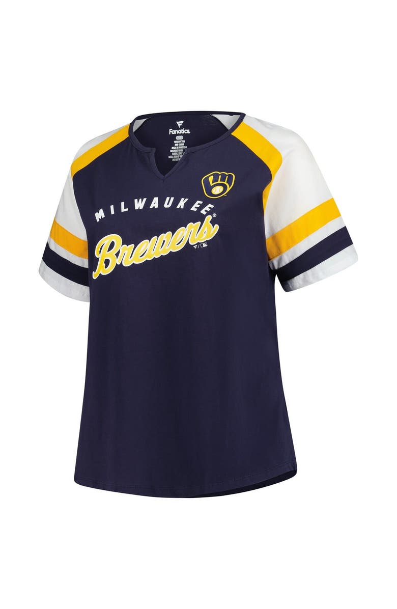 PROFILE Women's Profile  Navy Milwaukee Brewers Plus Sized Arched Notch Neck T-Shirt, Alternate, color, 