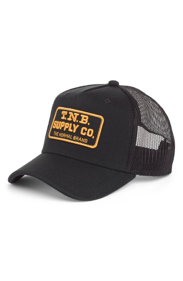 The Normal Brand Supply Co. Trucker Hat, Main, color, Black