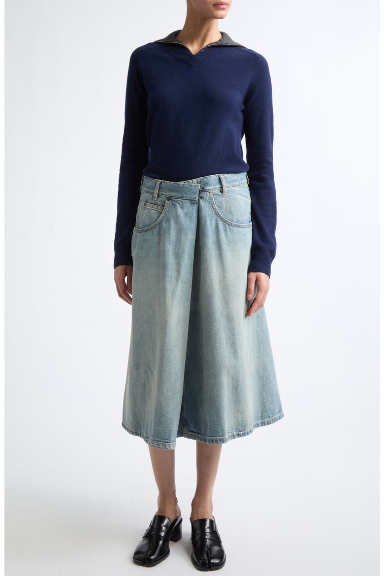 Wrap Denim Midi Skirt, Alternate, color, OLD BLUE