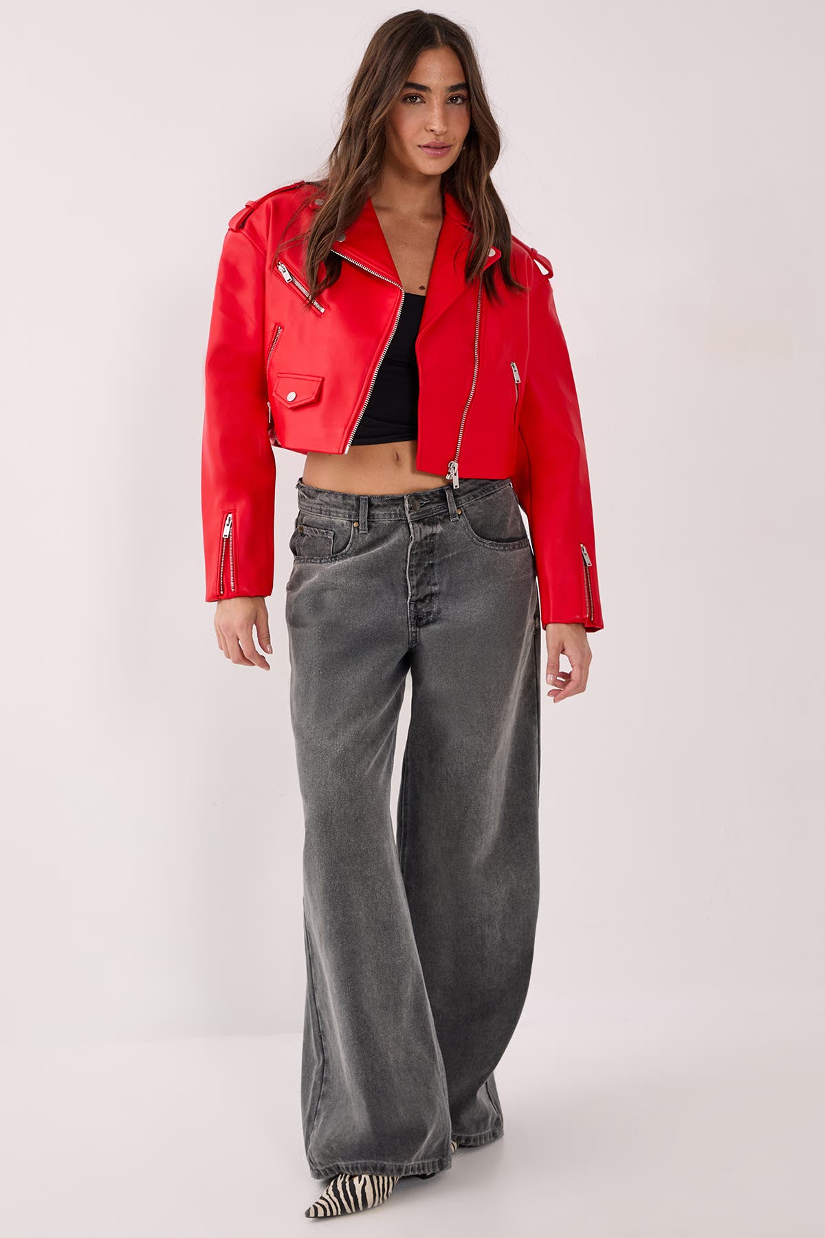 Faux Leather Boxy Biker - image 4