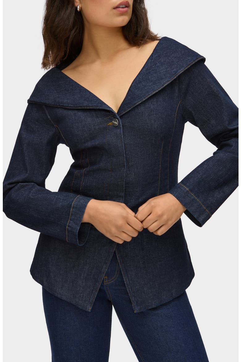 Elle Shawl Collar Denim Jacket, Main, color, INDIGO