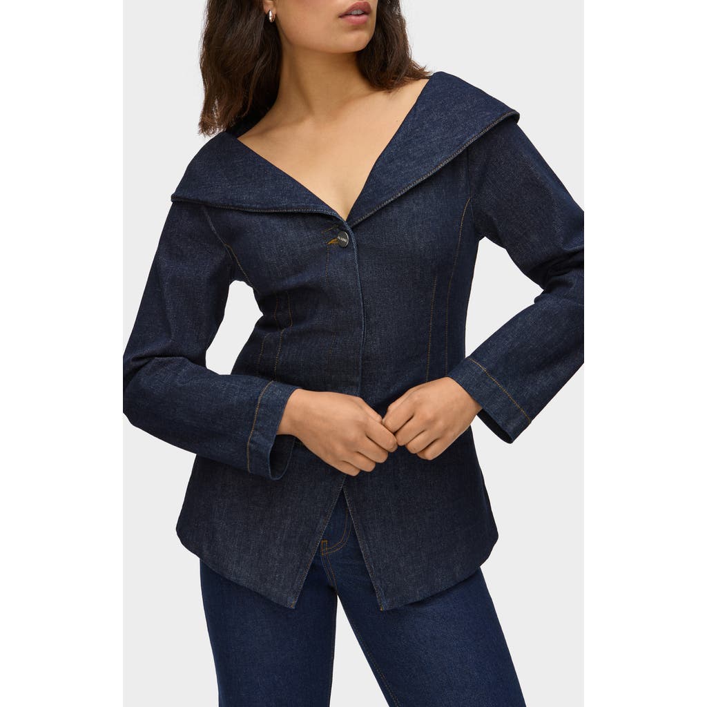 Aligne Elle Shawl Collar Denim Jacket In Blue
