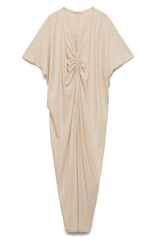 Shop Mango Metallic Ruched Maxi Dress In Gold