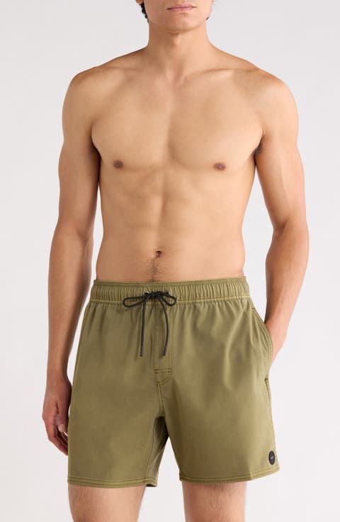 Pigment-Dyed Elastic Waist Shorts