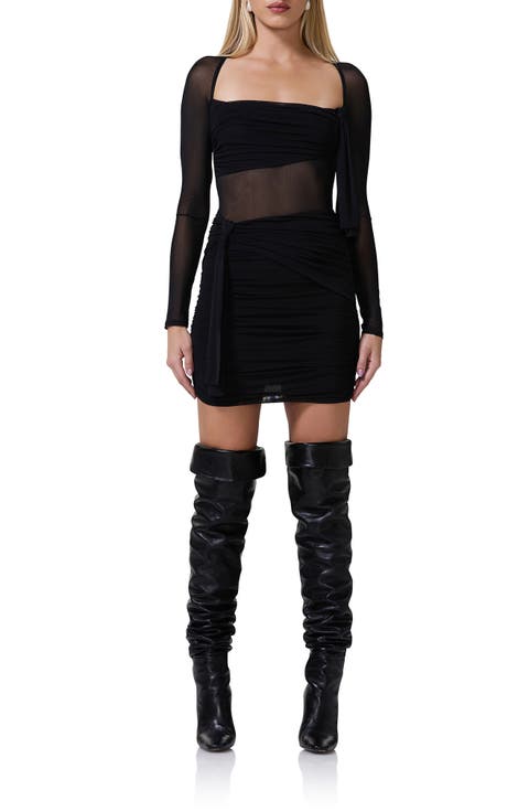 Kylie Sheer Detail Long Sleeve Minidress