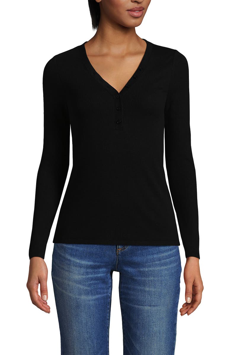 Lands' End Drapey Rib Skimming Long Sleeve Henley, Alternate, color, Black