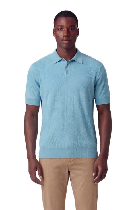 Mens Jacquard Linen Cotton Polo