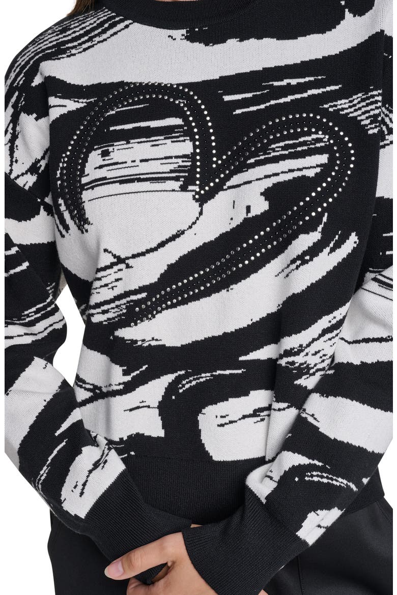 Studded Heart Brushstroke Crewneck Sweater, Alternate, color, IVORY/ BLAC