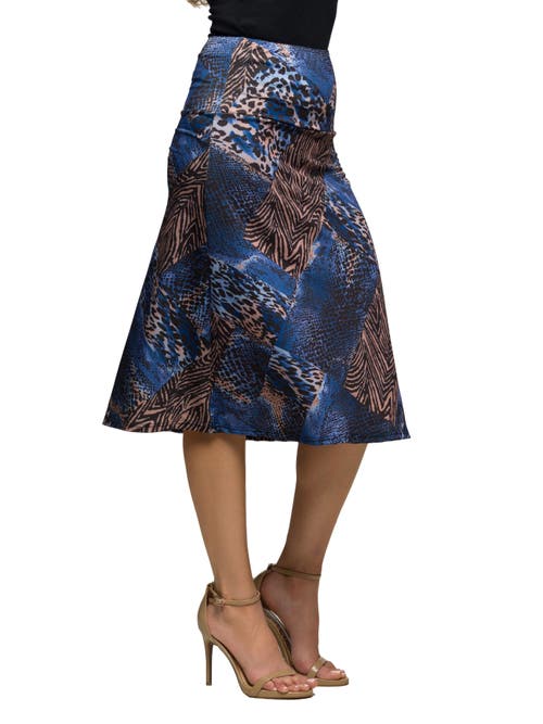 24seven Comfort Apparel Animal Print Knee Length Skirt In Multi