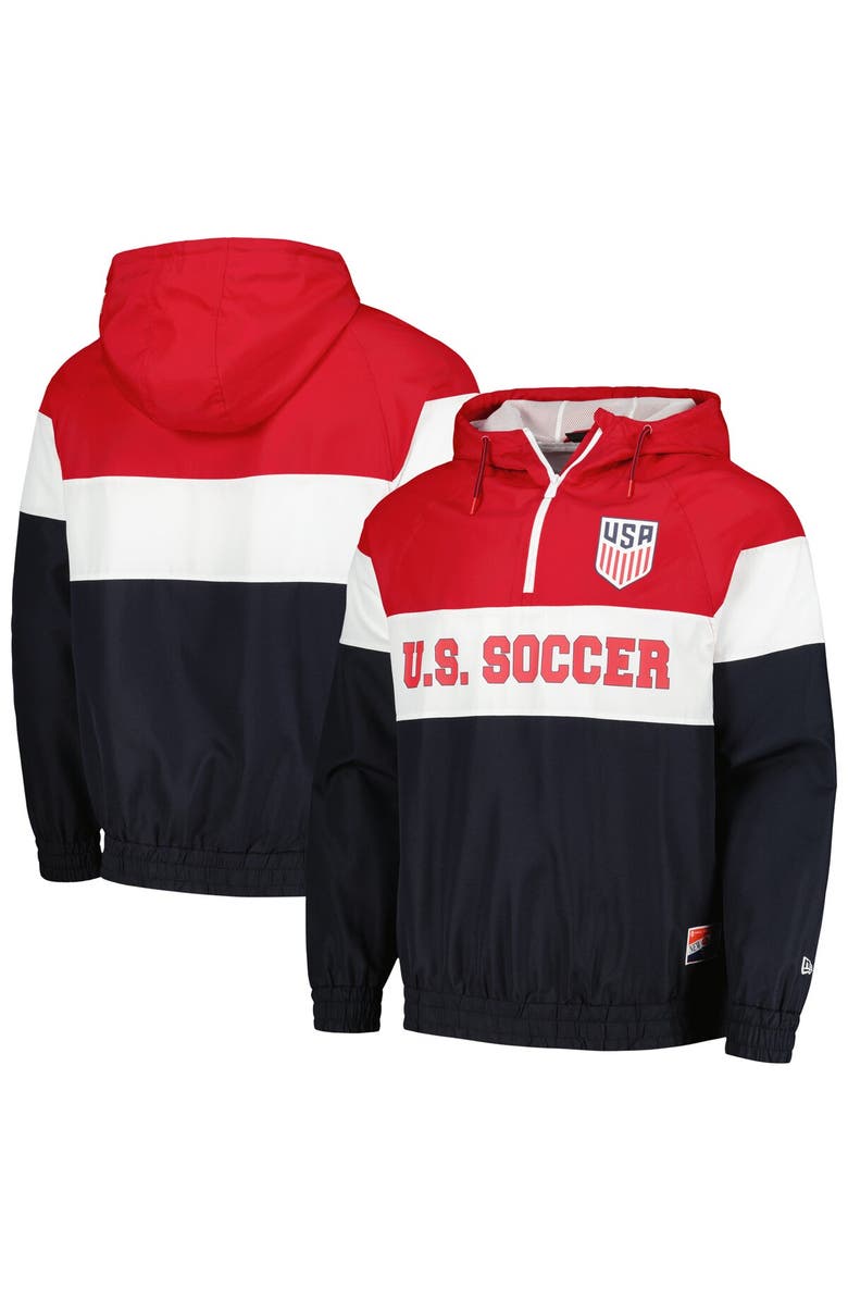 5TH AND OCEAN BY NEW ERA Men's 5th & Ocean by New Era Navy USMNT Throwback Quarter-Zip Windbreaker Jacket, Main, color, Navy