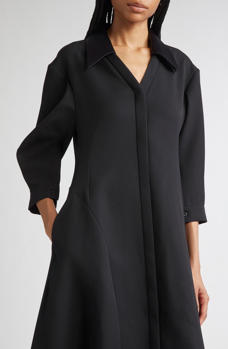 Jil Sander Wool Twill Midi Shirtdress, Alternate, color, Black