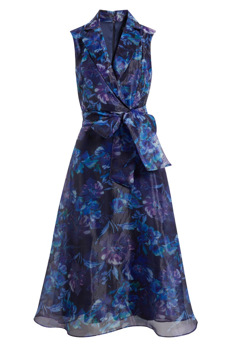 Flroal Wrap Front Sleeveless Cocktail Dress, Alternate, color, BLUE MULTI