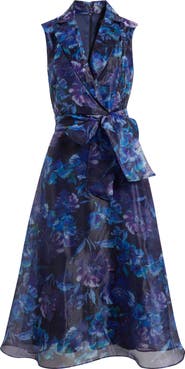 Julia Jordan Flroal Wrap Front Sleeveless Cocktail Dress