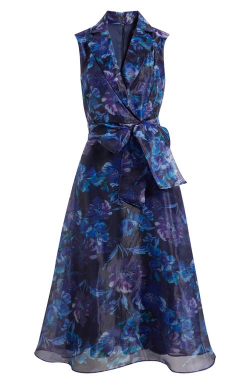 Julia Jordan Flroal Wrap Front Sleeveless Cocktail Dress In Blue
