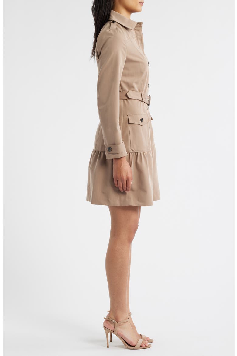Safari Belted Long Sleeve Minidress, Alternate, color, LATTE