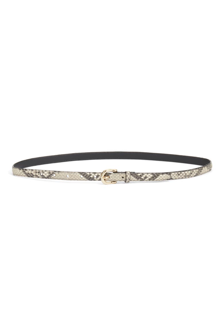 The Petite Square Buckle Snakeskin Embossed Leather Belt, Main, color, SAND MULTI