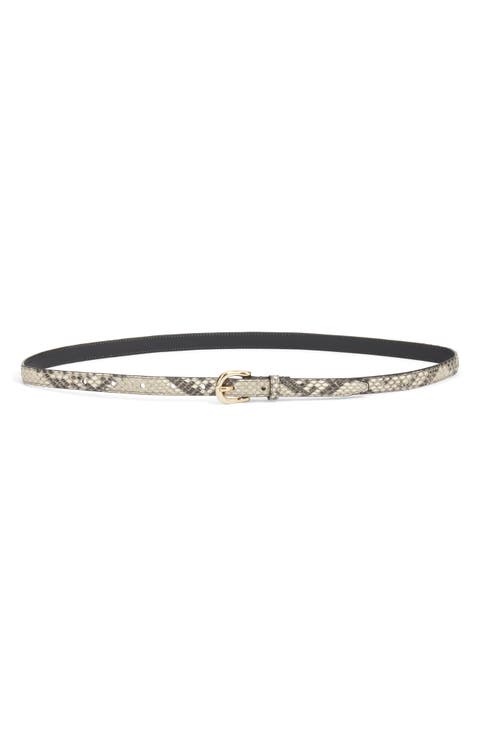 The Petite Square Buckle Snakeskin Embossed Leather Belt