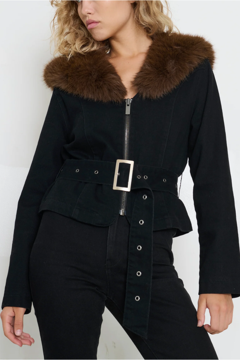 Carm Denim Faux Fur Jacket, Main, color, William St.