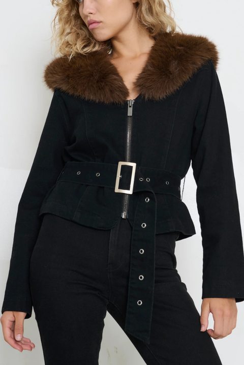 Carm Denim Faux Fur Jacket