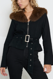 TT Studios Carm Denim Faux Fur Jacket