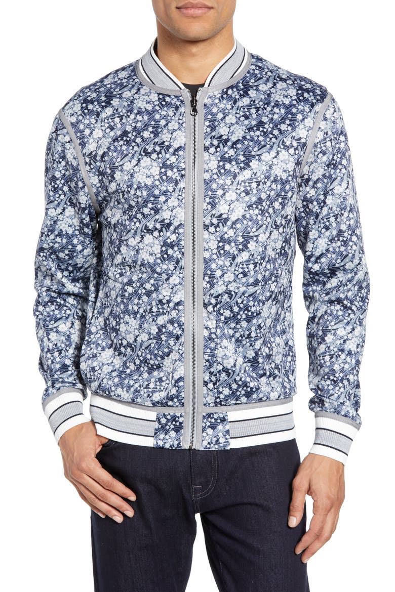 Slim Fit Reversible Bomber Jacket, Alternate, color, LIGHT GREY STRIPE