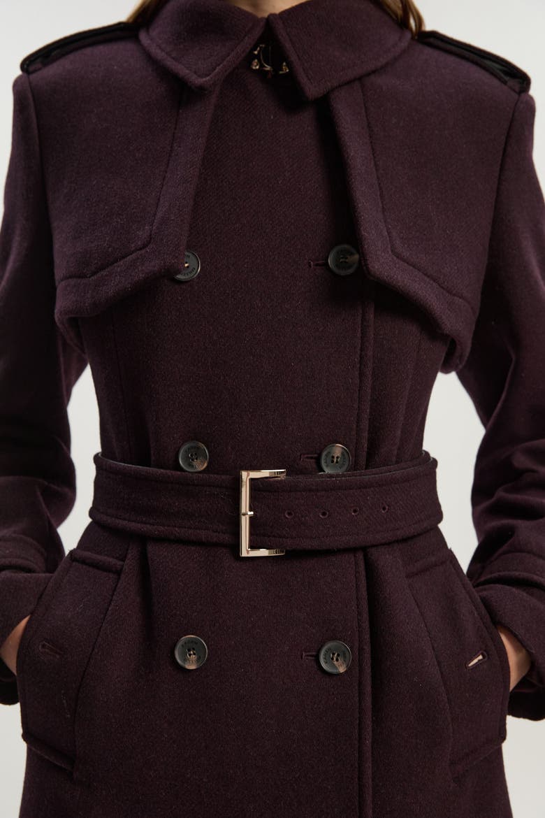 Petite Wool Trench Maxi Coat, Alternate, color, Wine