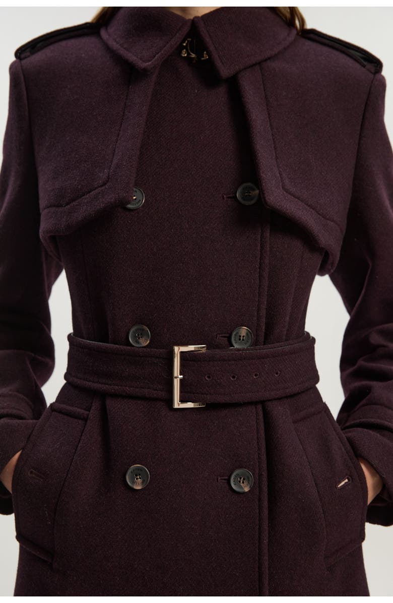 Karen Millen Petite Wool Trench Maxi Coat, Alternate, color, Wine