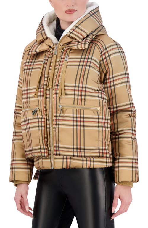 OOKIE & LALA OOKIE & LALA PLAID FAUX FUR LINED UTILITY CROP PUFFER HOODED JACKET
