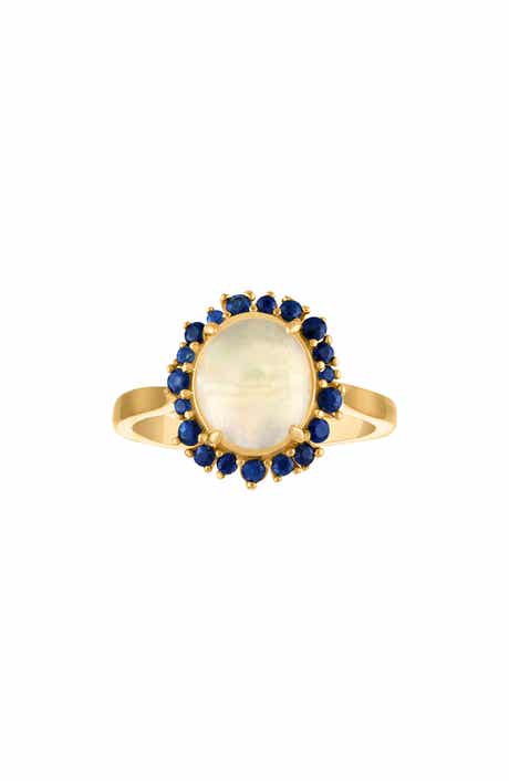 FZN 14K Gold Over Silver Opal & Sapphire Ring