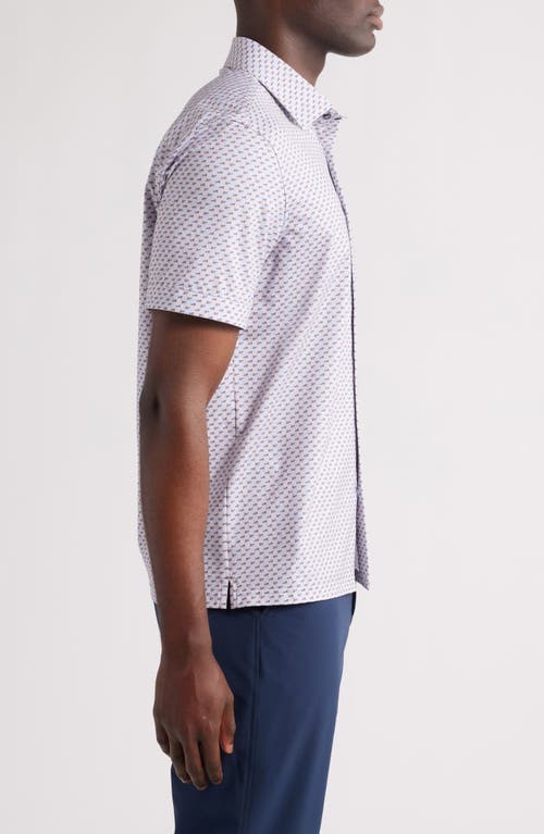 Bugatchi Miles Ooohcotton® Geometric Print Short Sleeve Button-up Shirt In Cement