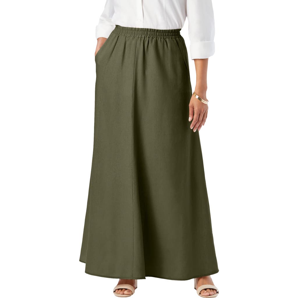 Jessica London Linen Maxi Skirt In Green
