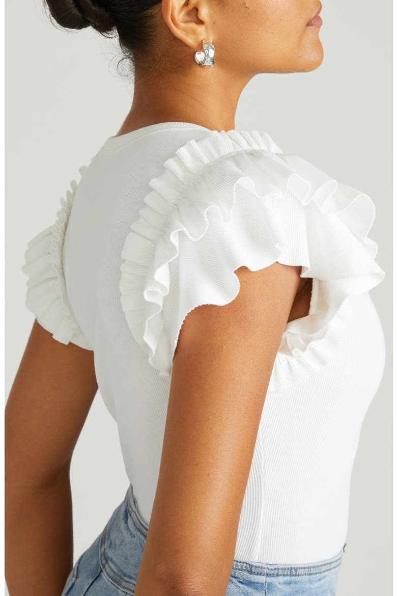 Debbie Ruffle Sleeve Top, Alternate, color, WHITE