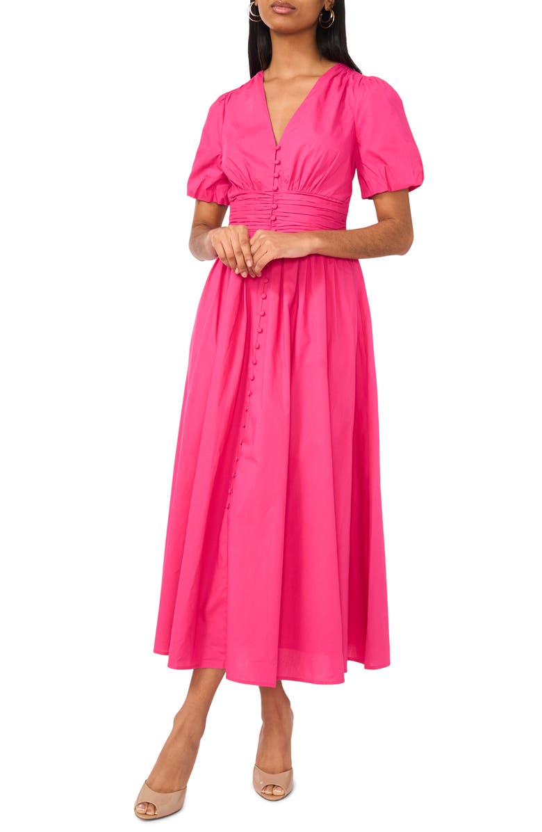 CeCe Ruched Waist Cotton Maxi Dress, Main, color, 