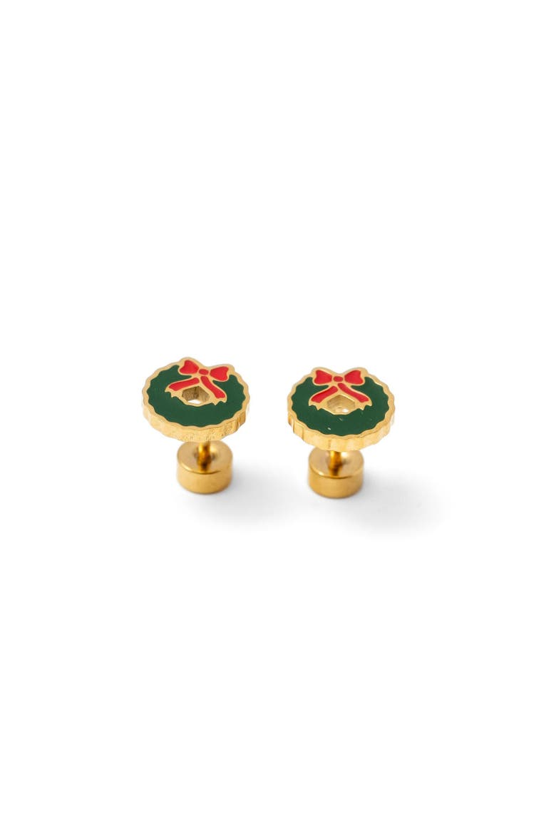 Girls' Wreath Flatback Stud Hypoallergenic Earrings, Main, color, Green