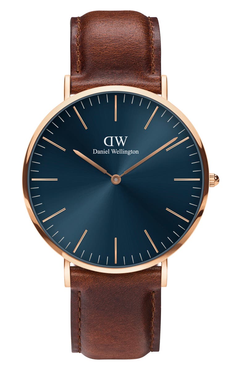 Daniel Wellington Classic St. Mawes Leather Strap Watch, 40mm, Main, color,