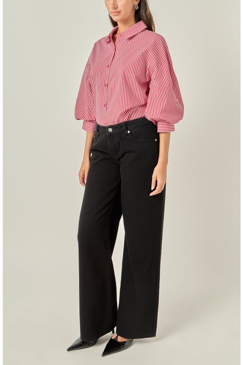 Stripe Balloon Sleeve Shirt, Alternate, color, BURGUNDY