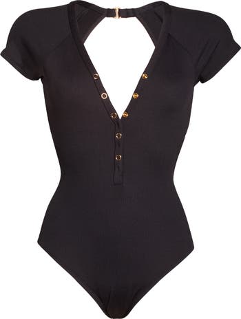 Robin Piccone Amy Plunge Neck Cap Sleeve One-Piece Swimsuit