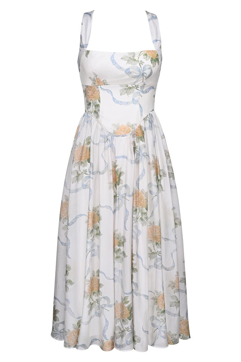 Minerva Floral Print Chiffon Midi Sundress, Alternate, color, YELLOW ROSE OFF WHITE