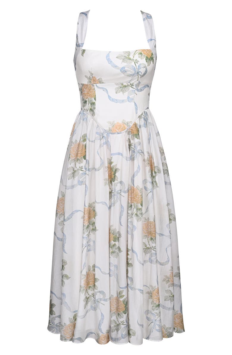 HOUSE OF CB Minerva Floral Print Chiffon Midi Sundress, Alternate, color, Yellow Rose Off White