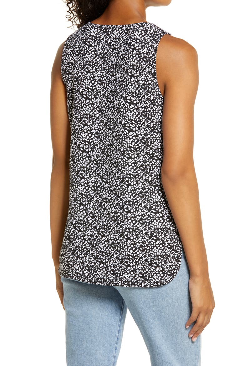 Scoop Neck Woven Shell, Alternate, color, BLACK- IVORY DOT PRINT