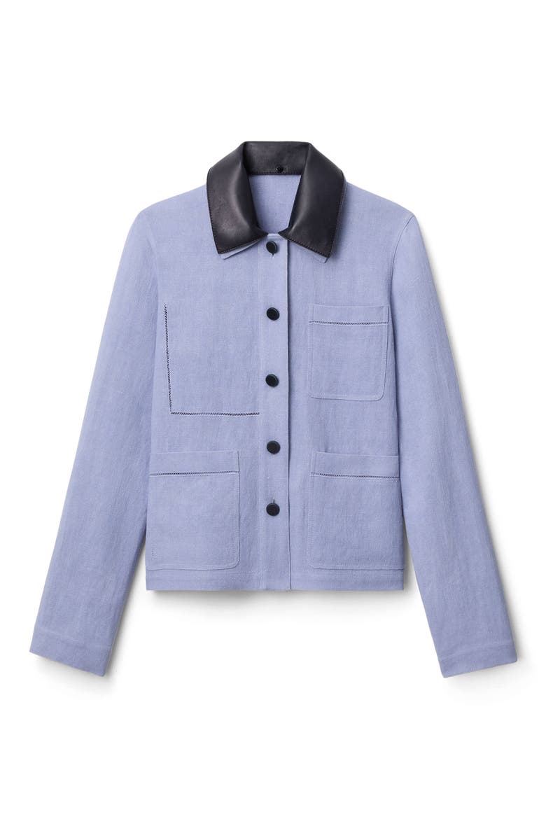 Linen Blend Canvas Jacket with Detachable Leather Collar, Alternate, color, CATMINT