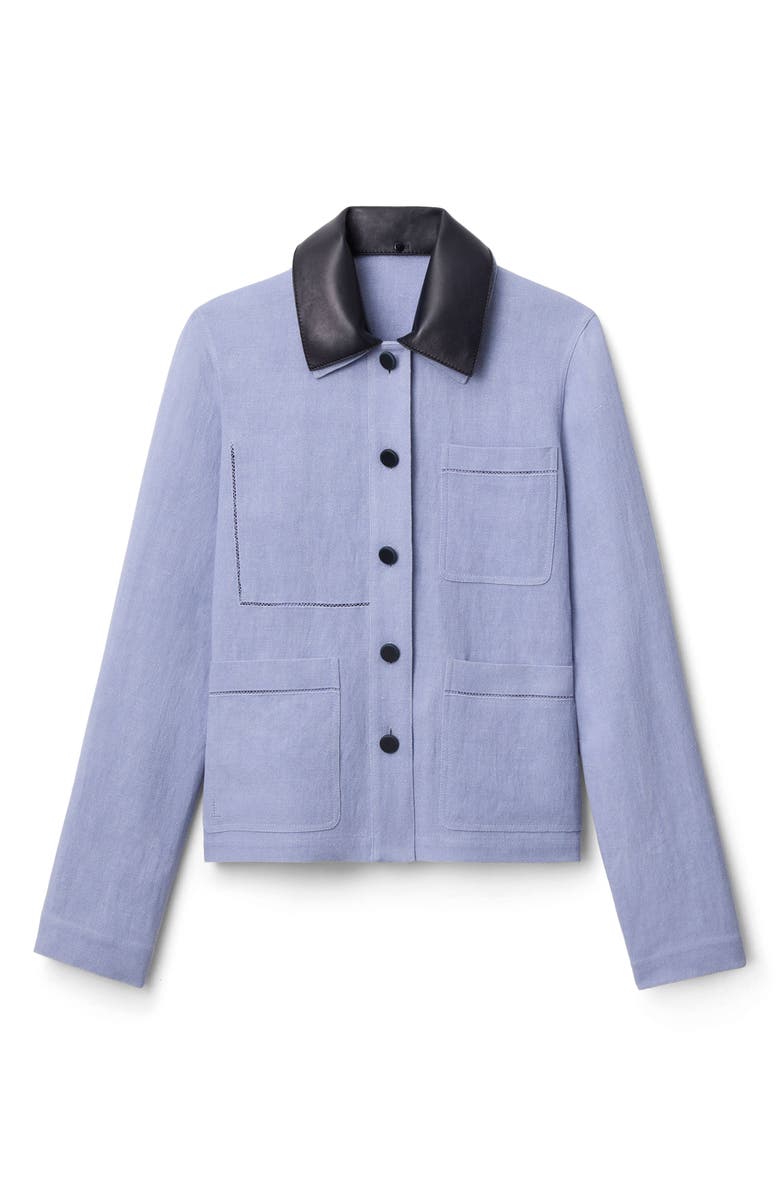 Lafayette 148 New York Linen Blend Canvas Jacket with Detachable Leather Collar, Alternate, color, Catmint