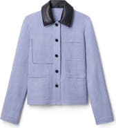 Lafayette 148 New York Linen Blend Canvas Jacket with Detachable Leather Collar